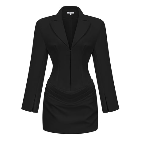Aurohaya Rosette Black Ruched Blazer Mini Dress