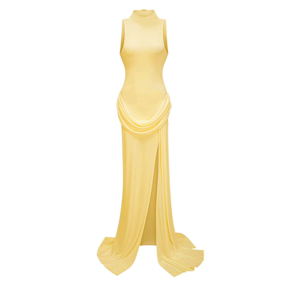 Aurohaya Mystérieuse Yellow Turtleneck Draped Maxi Dress