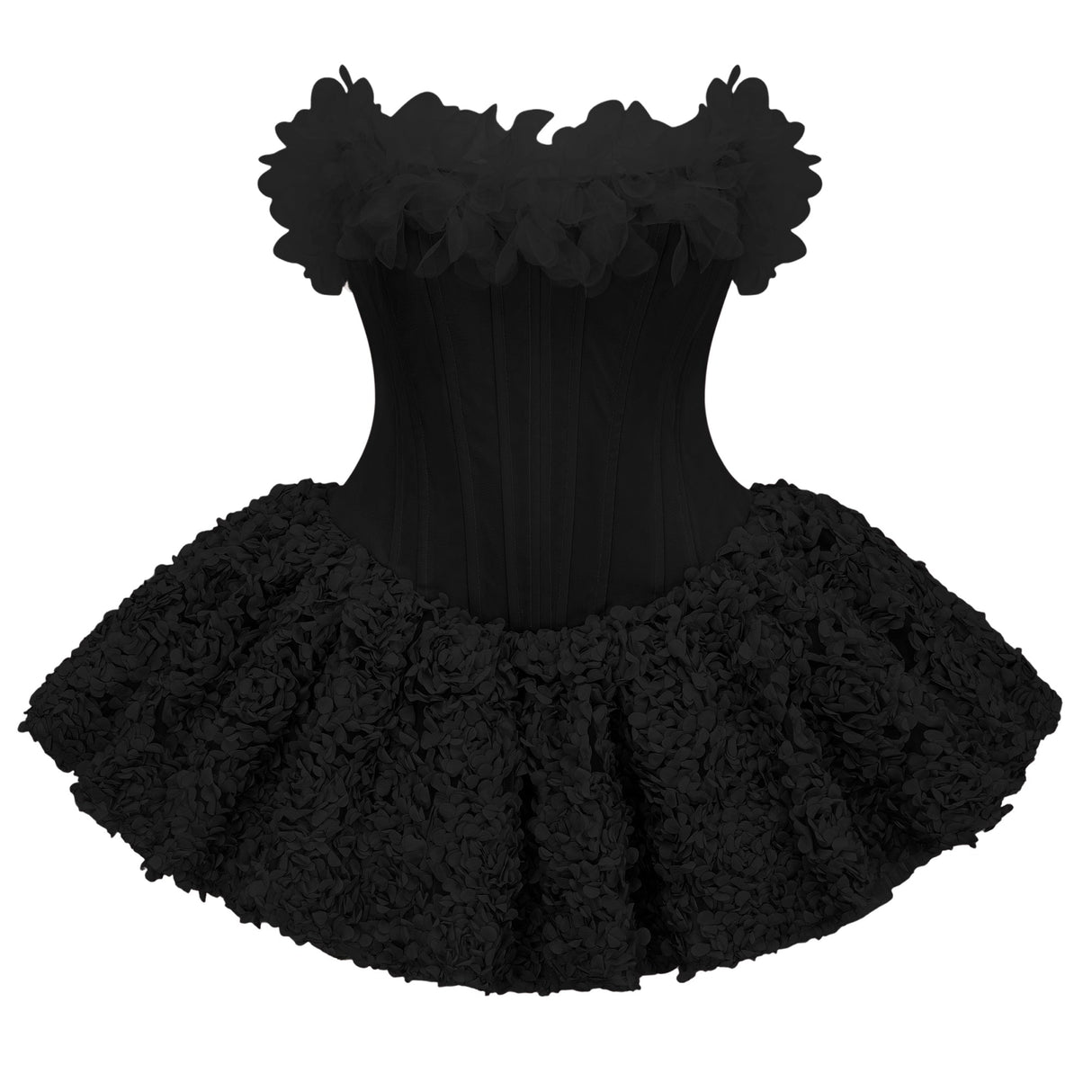 Aurohaya Rachel Black 3D Petal Tulle Mini Dress
