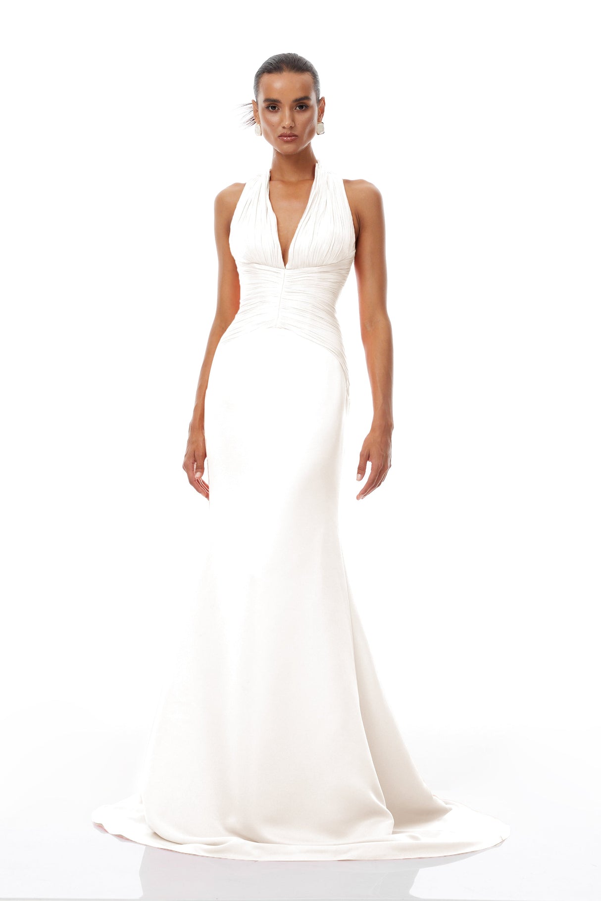 Aurohaya Emmeline White Train Design Gathered Maxi Dress