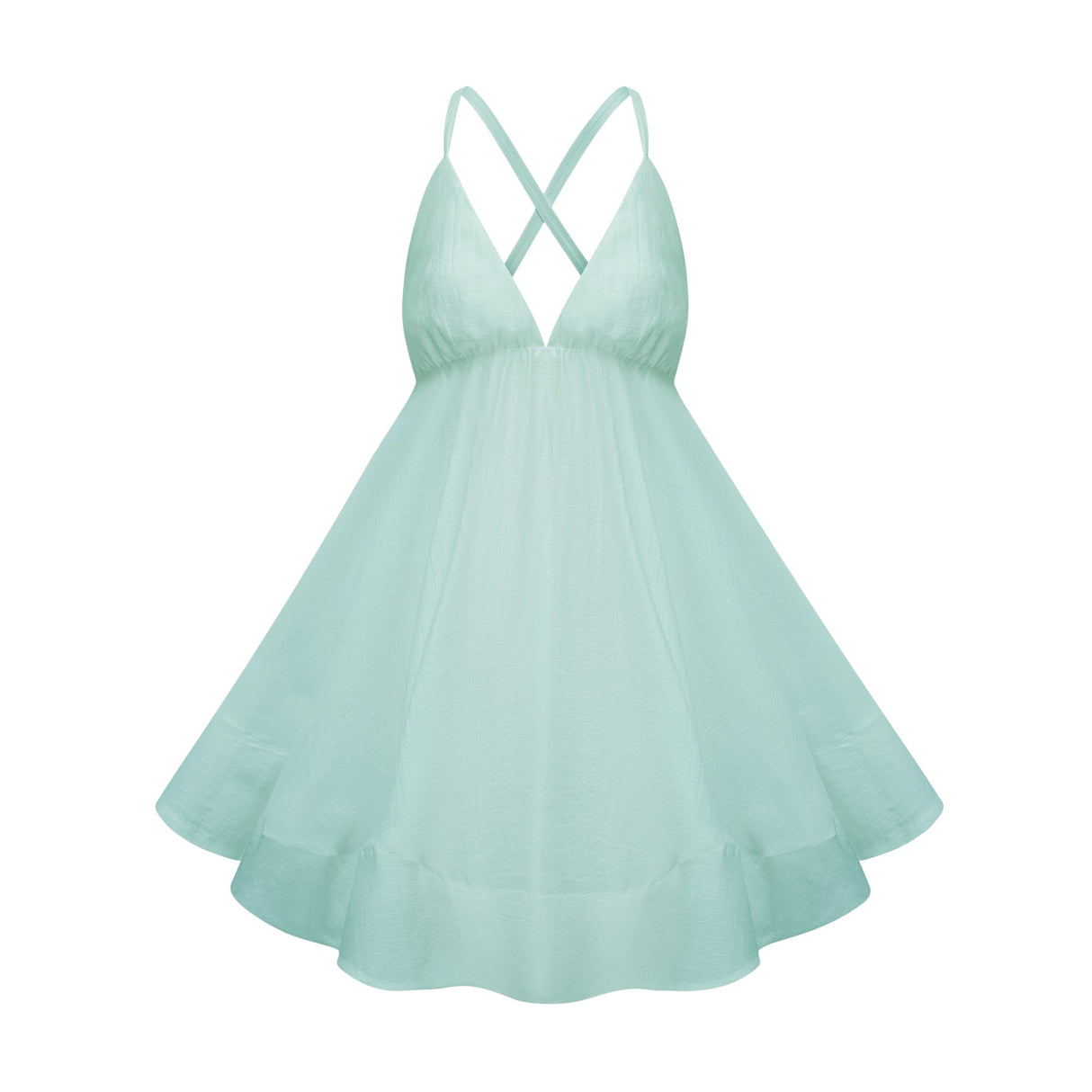 Aurohaya Quincie Green Shirred Flounced Mini Dress