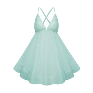 Aurohaya Quincie Green Shirred Flounced Mini Dress