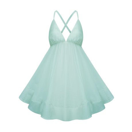 Aurohaya Quincie Green Shirred Flounced Mini Dress