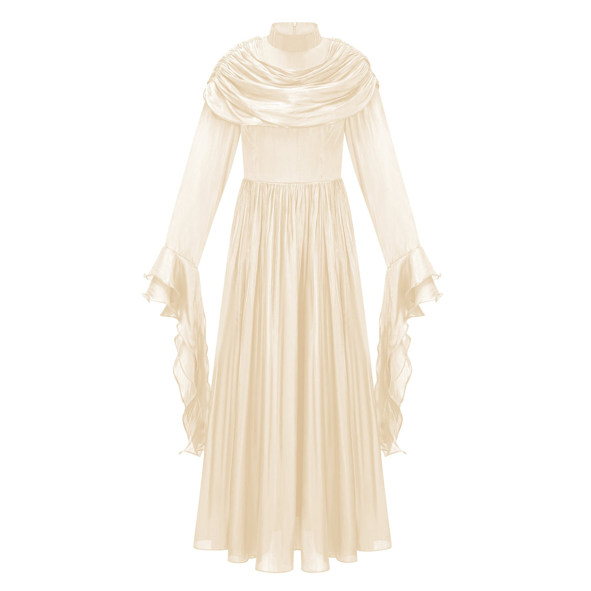 Aurohaya Danuta Neutral Ruched Pleated Maxi Dress