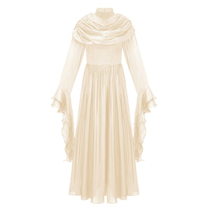 Aurohaya Danuta Neutral Ruched Pleated Maxi Dress