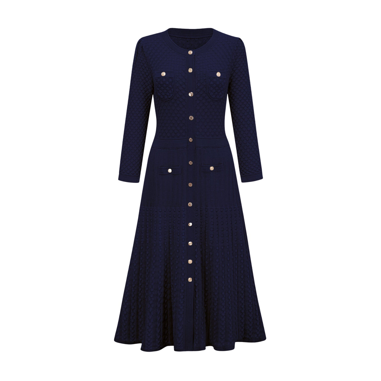 Aurohaya Élodie knitted long-sleeve midi dress in Blue
