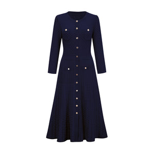 Aurohaya Élodie knitted long-sleeve midi dress in Blue