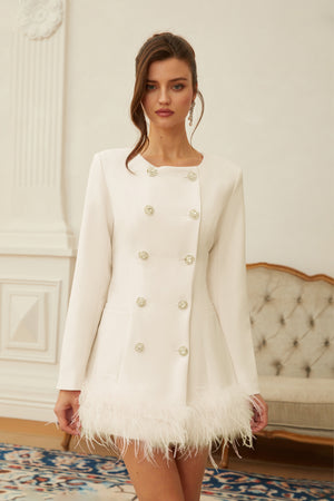 Aurohaya Freja White Feather Trim Mini Blazer Dress