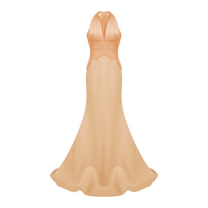 Aurohaya Emmeline Orange Train Design Gathered Maxi Dress