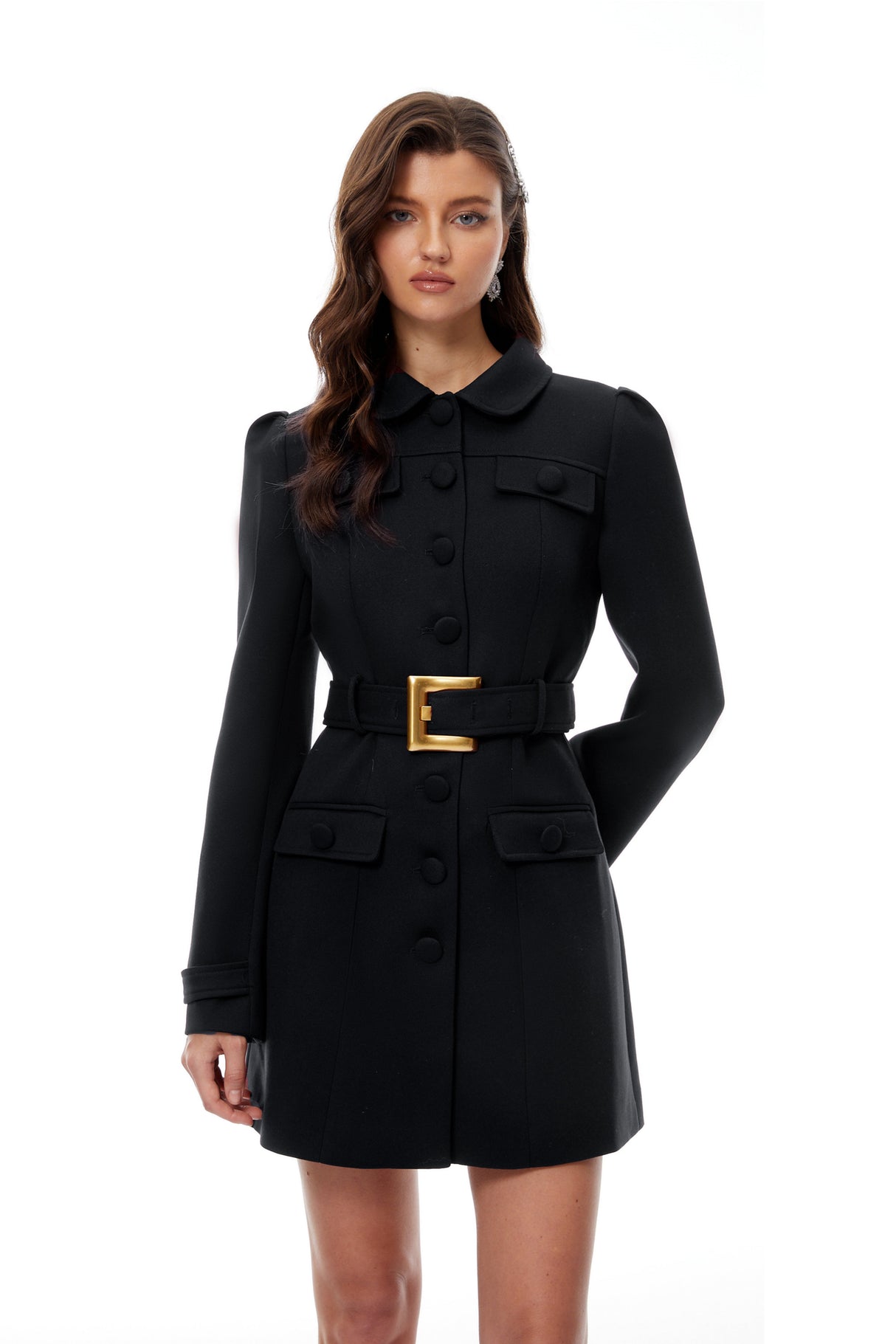 Aurohaya Sofía Black Belted Mini Blazer Dress
