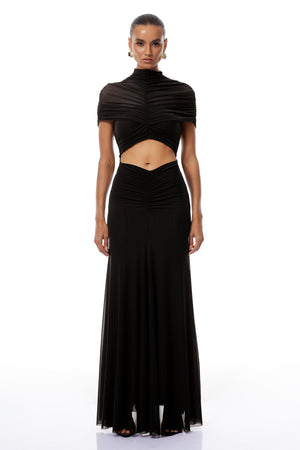 Aurohaya Bruna Cut-Out Ruched Mesh Maxi Dress