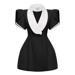 Aurohaya Acharya Color Block Shawl Lapel Mini Dress