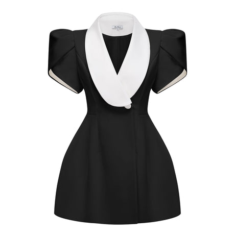Aurohaya Acharya Color Block Shawl Lapel Mini Dress