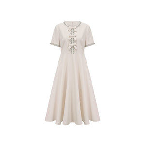 Aurohaya Cassiopeia crystal-accented bow midi dress in White