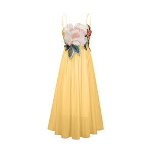 Aurohaya Josette floral-embroidered shirred maxi dress in Yellow
