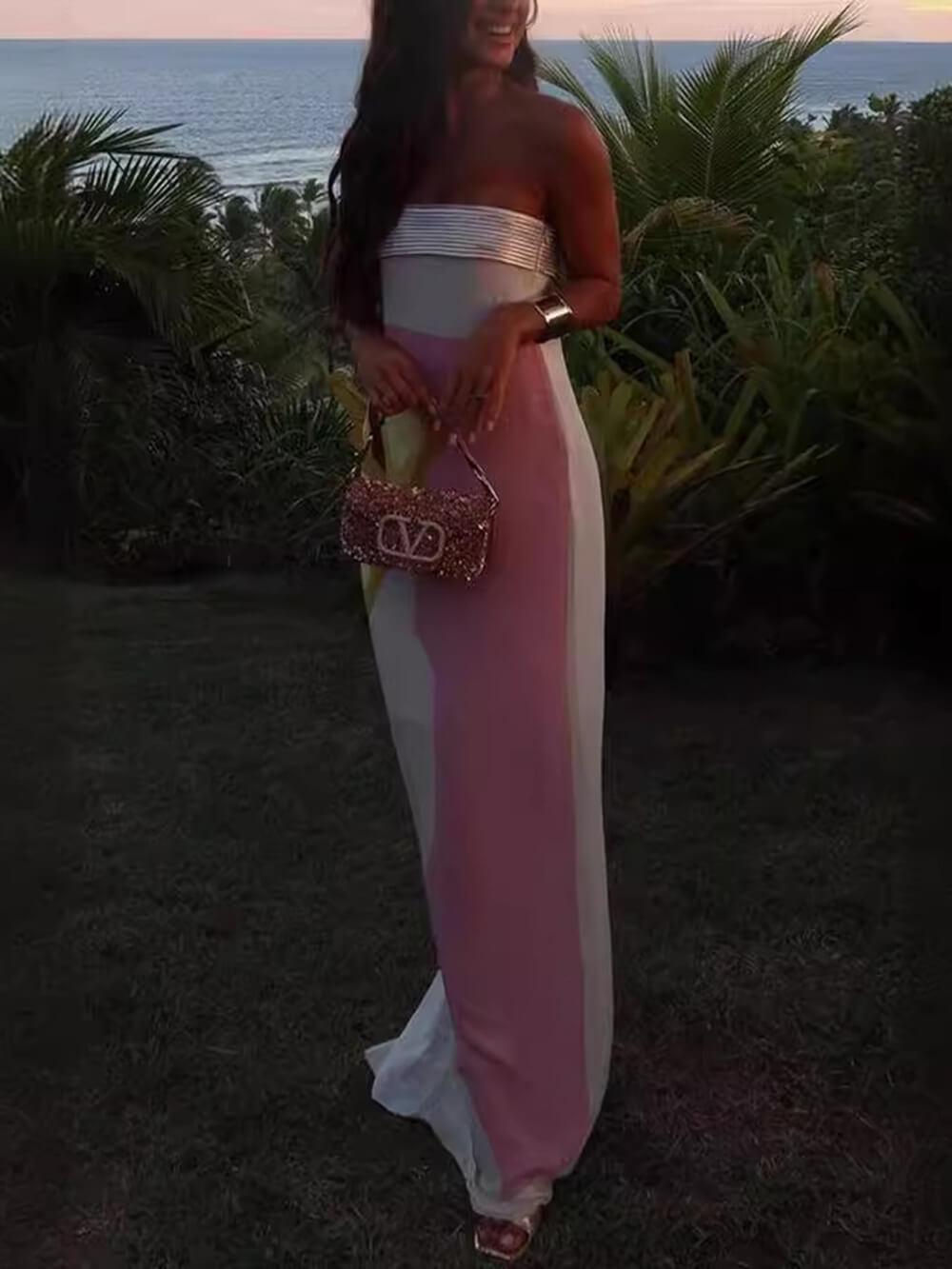 Aurohaya Summer Sexy Chest-Wrapped Printed Floor-Length Maxi Dress