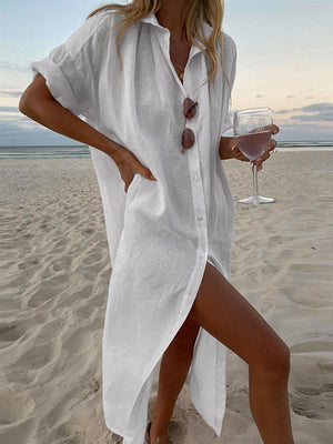 Aurohaya Simple Concept Maxi Shirt Dress White