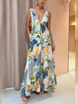 Aurohaya Casual Printed Sleeveless Large V-Neck Dress Multicolor
