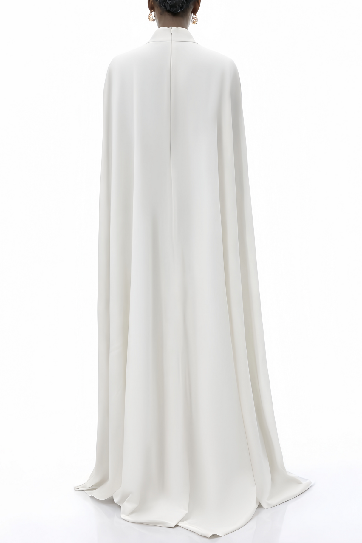 Aurohaya Antonina White Cape Maxi Gown with Long Sleeves