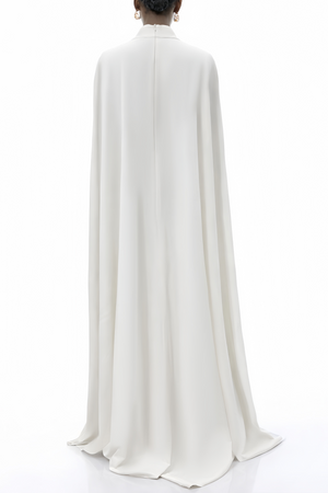 Aurohaya Antonina White Cape Maxi Gown with Long Sleeves