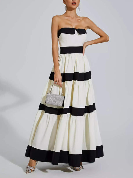 Aurohaya Elegant Striped Bow A-Line Maxi Dress