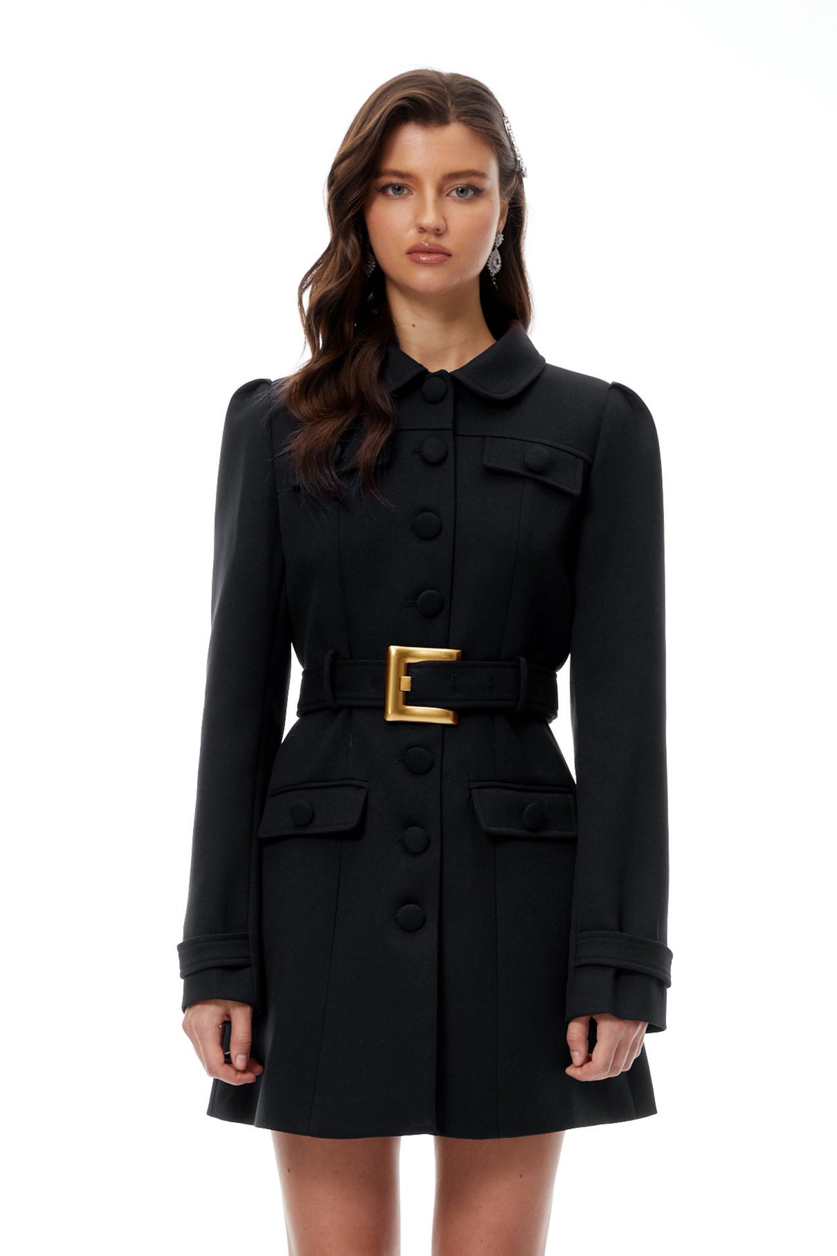 Aurohaya Sofía Black Belted Mini Blazer Dress