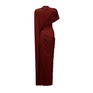 Aurohaya Fenella Red Asymmetrical Draped Cape & Dress Matching Set