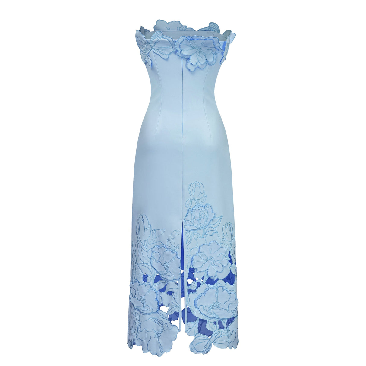 Aurohaya Inga Blue Strapless Floral Embroidered Maxi Dress
