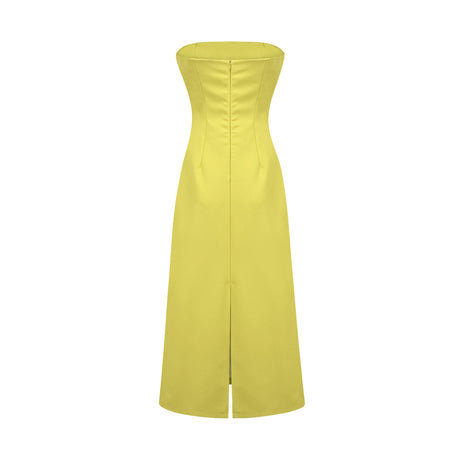Aurohaya Irène Sequin Embroidered Off-Shoulder Midi Dress in Yellow