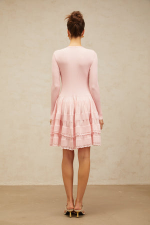 Aurohaya Mathilde pink keyhole-detail ribbed-knit mini dress