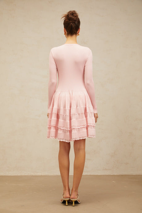 Aurohaya Mathilde pink keyhole-detail ribbed-knit mini dress