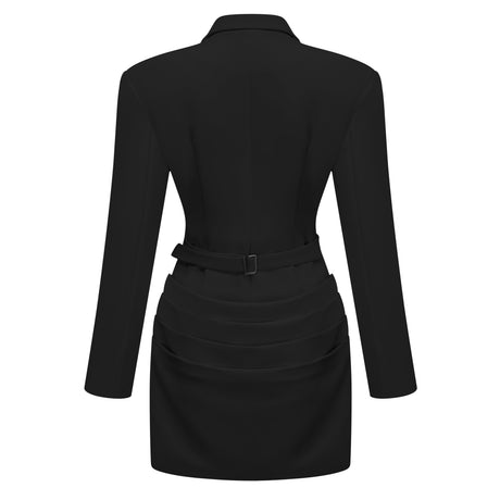 Aurohaya Rosette Black Ruched Blazer Mini Dress