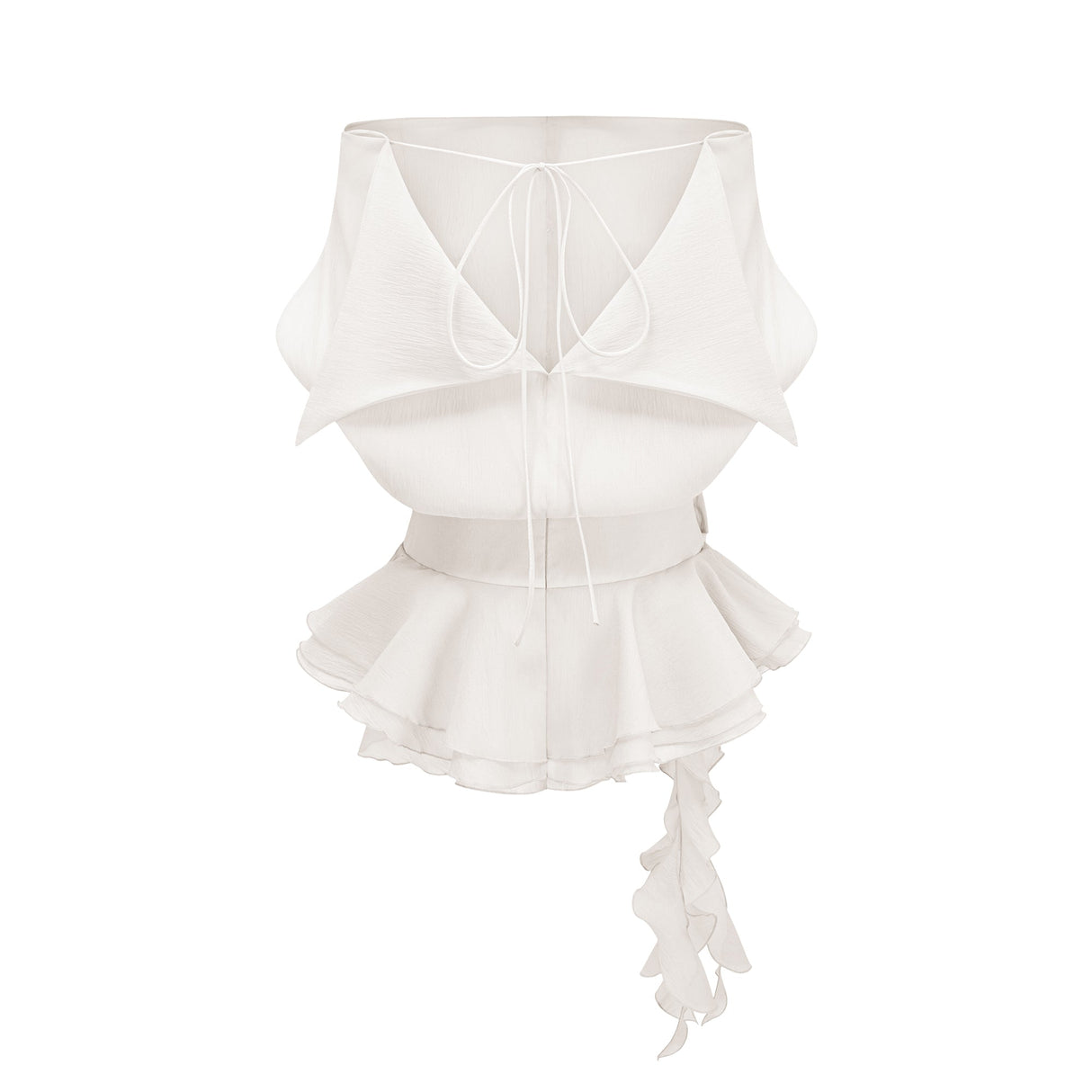 Aurohaya Amélie White Floral Appliqué Flounced Mini Dress