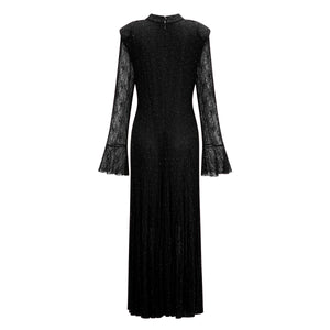 Aurohaya Justyna Black Rhinestone Guipure Lace Maxi Dress