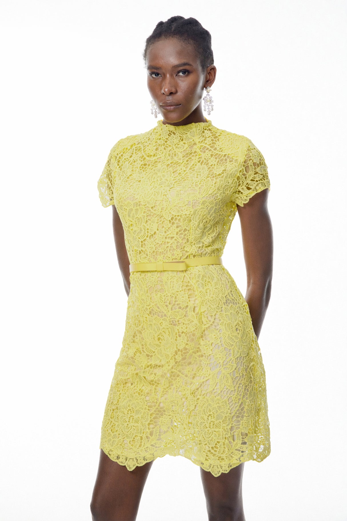 Aurohaya Charlotte Yellow Floral Lace Mini Dress