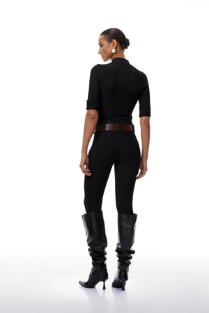 Aurohaya Claire Black Ribbed Knit Bodysuit & Trousers Set