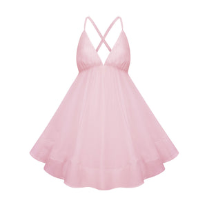 Aurohaya Quincie Pink Shirred Flounced Mini Dress