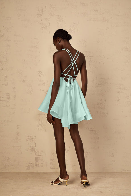 Aurohaya Quincie Green Shirred Flounced Mini Dress