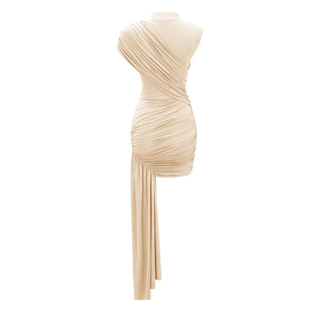 Aurohaya Fée Neutral Asymmetrical Ruched Mini Dress