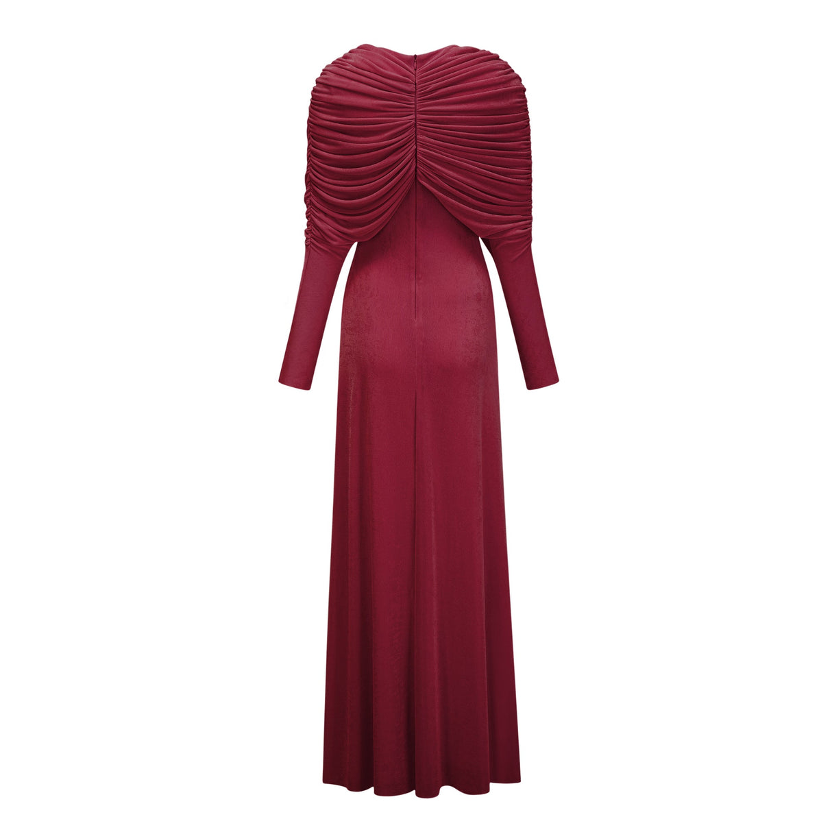 Aurohaya Moderne Red Cape-Design Ruched Maxi Dress