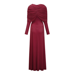 Aurohaya Moderne Red Cape-Design Ruched Maxi Dress