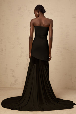 Aurohaya Josiane Black Off-shoulder Sheer Tulle Maxi Dress