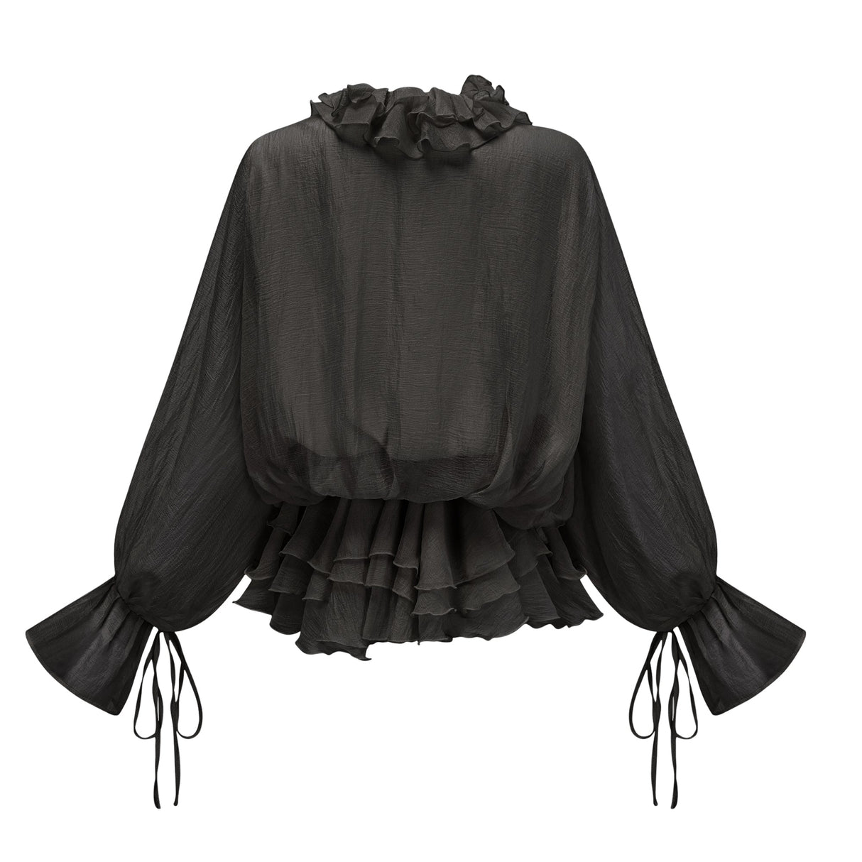 Aurohaya Zéphyrine floral-appliqué tiered mini dress in Black