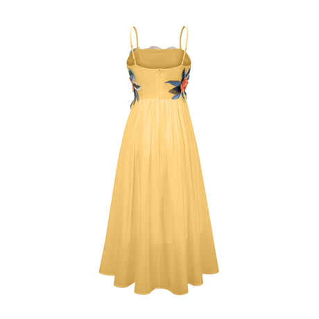 Aurohaya Josette floral-embroidered shirred maxi dress in Yellow