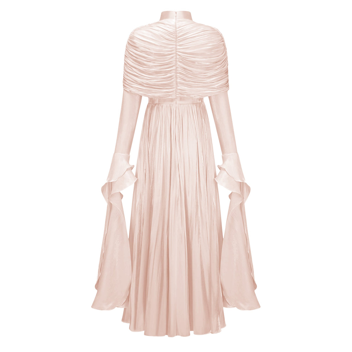 Aurohaya Gustave Pink Ruched Cape Ruffled Maxi Dress