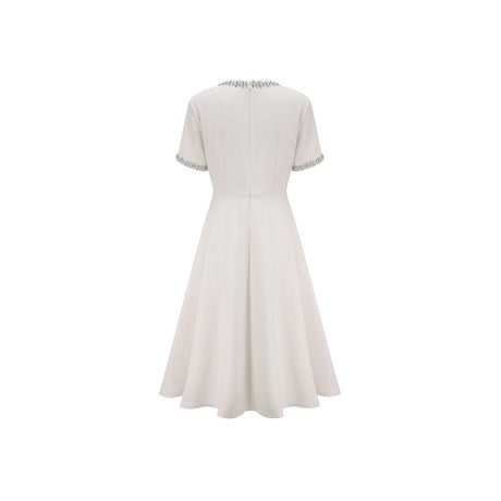 Aurohaya Cassiopeia crystal-accented bow midi dress in White