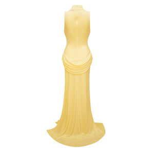 Aurohaya Mystérieuse Yellow Turtleneck Draped Maxi Dress