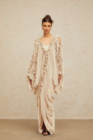 Aurohaya Aglaé ruffled-trim tulle maxi dress