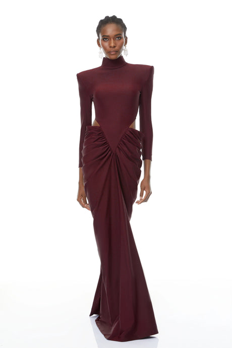 Aurohaya Arlene Red Cut Out Ruched Maxi Dress
