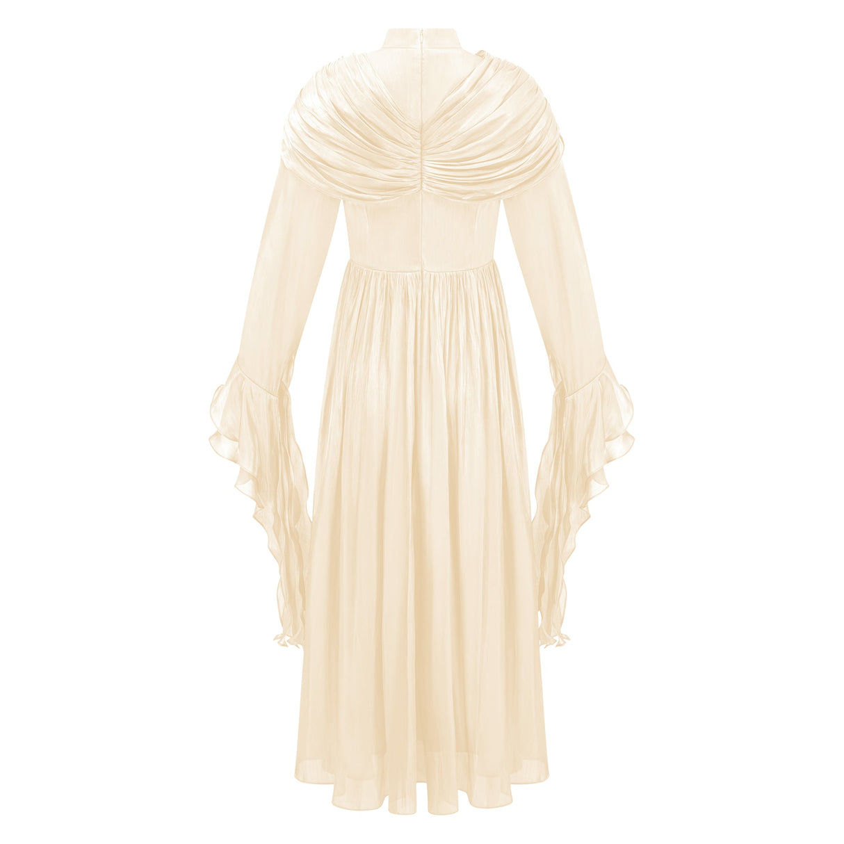 Aurohaya Danuta Neutral Ruched Pleated Maxi Dress
